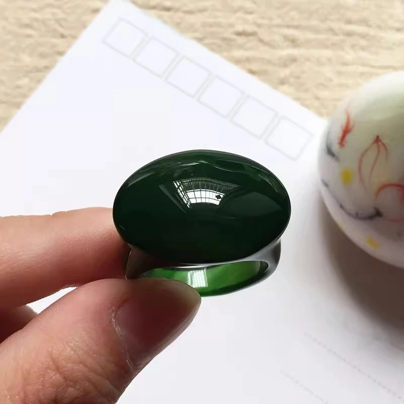 绿玛瑙玉戒指玉指环 手工大拇指食指玉石指环扳指送长辈饰品