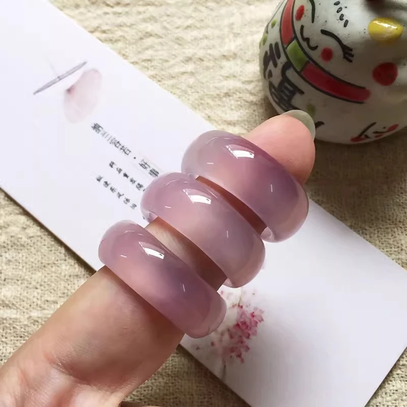 粉紫色玉髓戒指 玛瑙玉石戒指食指环水晶玉石扳指饰品女士款