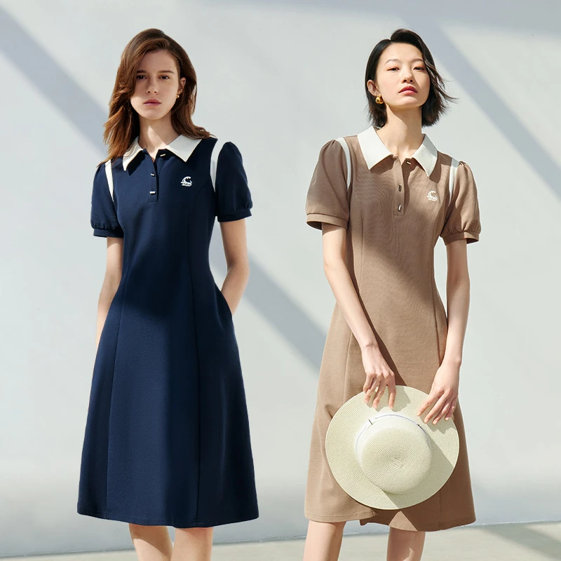 【TOYOUTH初语】学院风连衣裙女24新撞色polo领收腰T恤裙8419018 z1