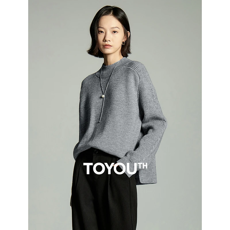 TOYOUTH初语北极绒半高领针织衫女23冬新前短后长保暖毛衣8343017