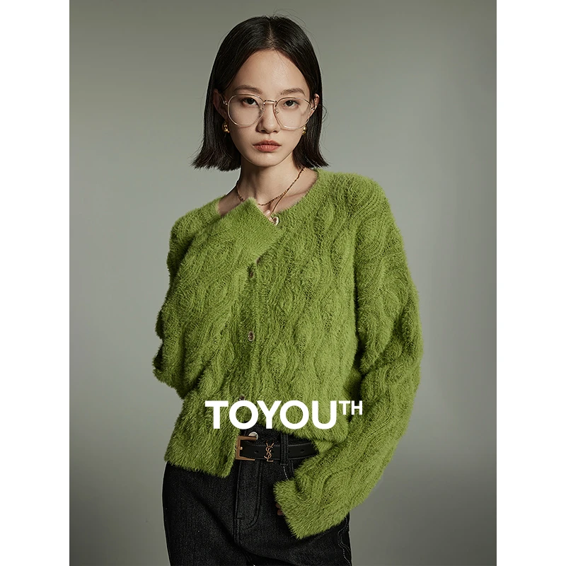 【TOYOUTH初语】8443804仿貂毛针织衫女秋小香风毛绒外套