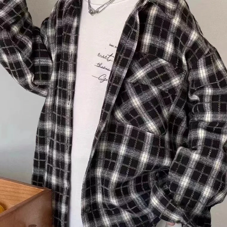 2024新款长袖青年大小中童装磨毛格子秋冬百搭衬衫外套ins韩版