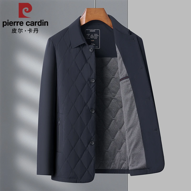 皮尔卡丹秋冬季男士含桑蚕丝棉衣翻领棉服中年爸爸装棉袄冬装外套