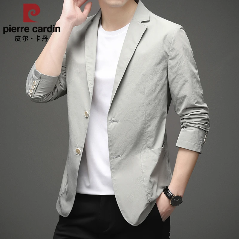 皮尔卡丹秋季新款商务休闲西服薄款棉质修身西装纯色潮流单西外套