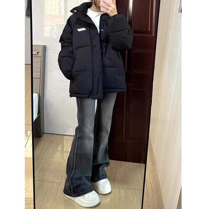 黑色立领加厚棉服男秋冬季潮牌高街vibe风美式复古面包服棉衣外套