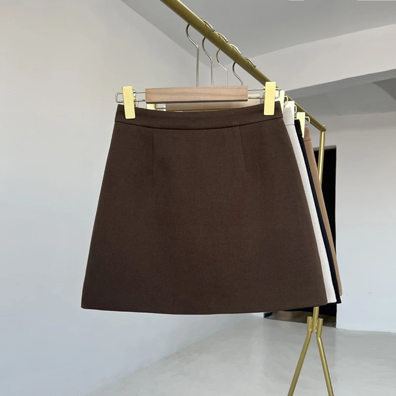 秋冬毛呢短裙高腰A版百搭气质质感小个子显瘦休闲咖色冬款时尚