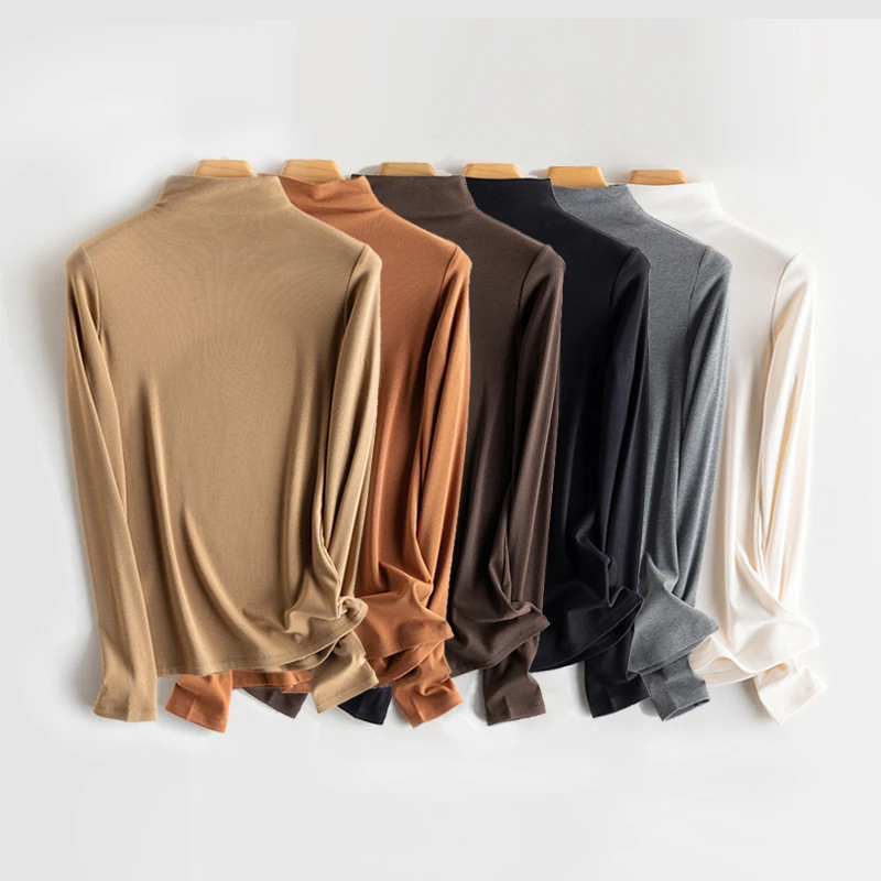 【秋冬清仓】新款秋冬长袖半高领显瘦抓绒针织打底纯色修身保暖螺纹