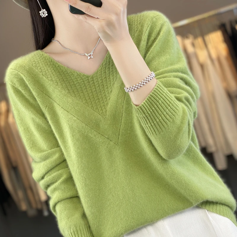 一线成衣~100%纯山羊绒衫女V领 秋冬新款休闲百搭针织打底衫ZM090