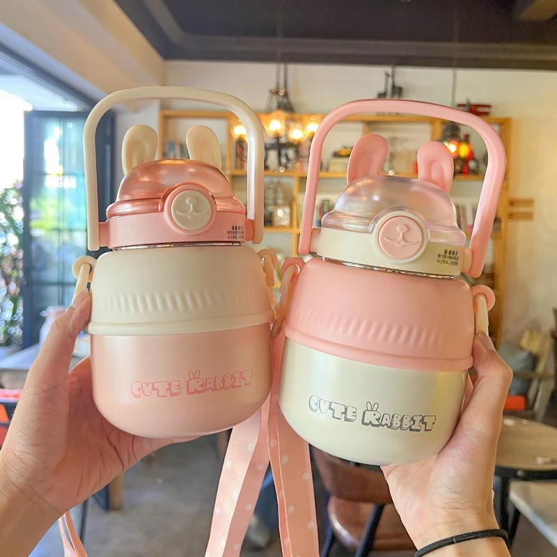 【省钱哥专属】卡通背包兔保温杯316大容量便携学生吸管水杯1825