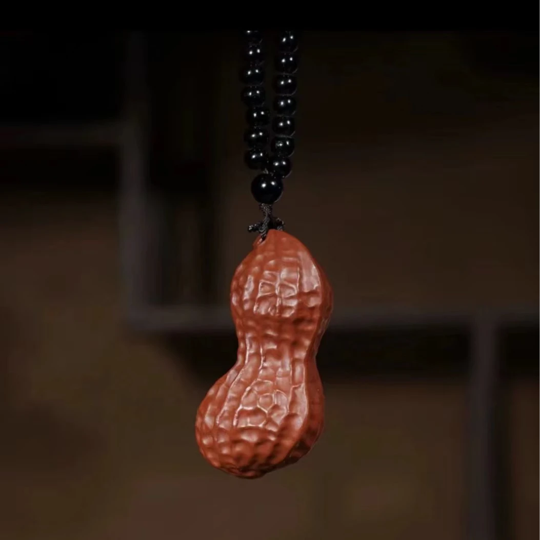 【朱泥大红袍花生手把件】紫砂茶宠手把件