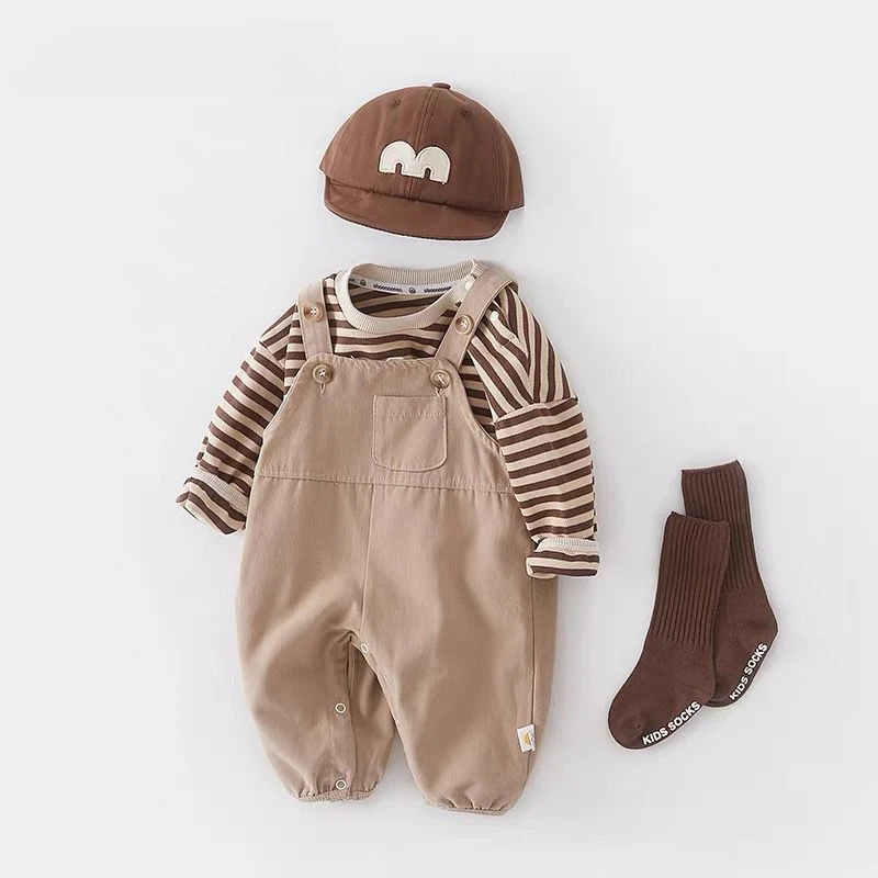 婴儿背带裤套装男女宝宝两件套春秋装连体裤洋气外出服网红可爱萌