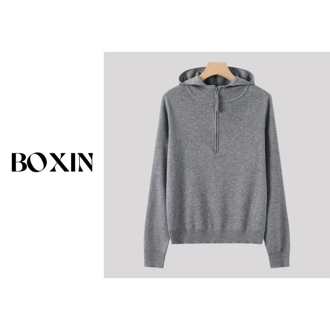 珀新【格调派对】秋季新款纯色显瘦休闲时尚连帽长袖