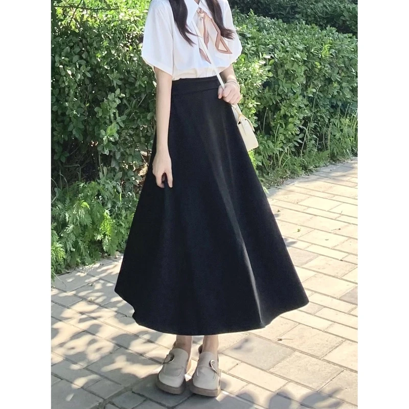 伞裙西装半身裙垂坠感高档赫本风通勤春夏秋西装黑色高腰a字裙子