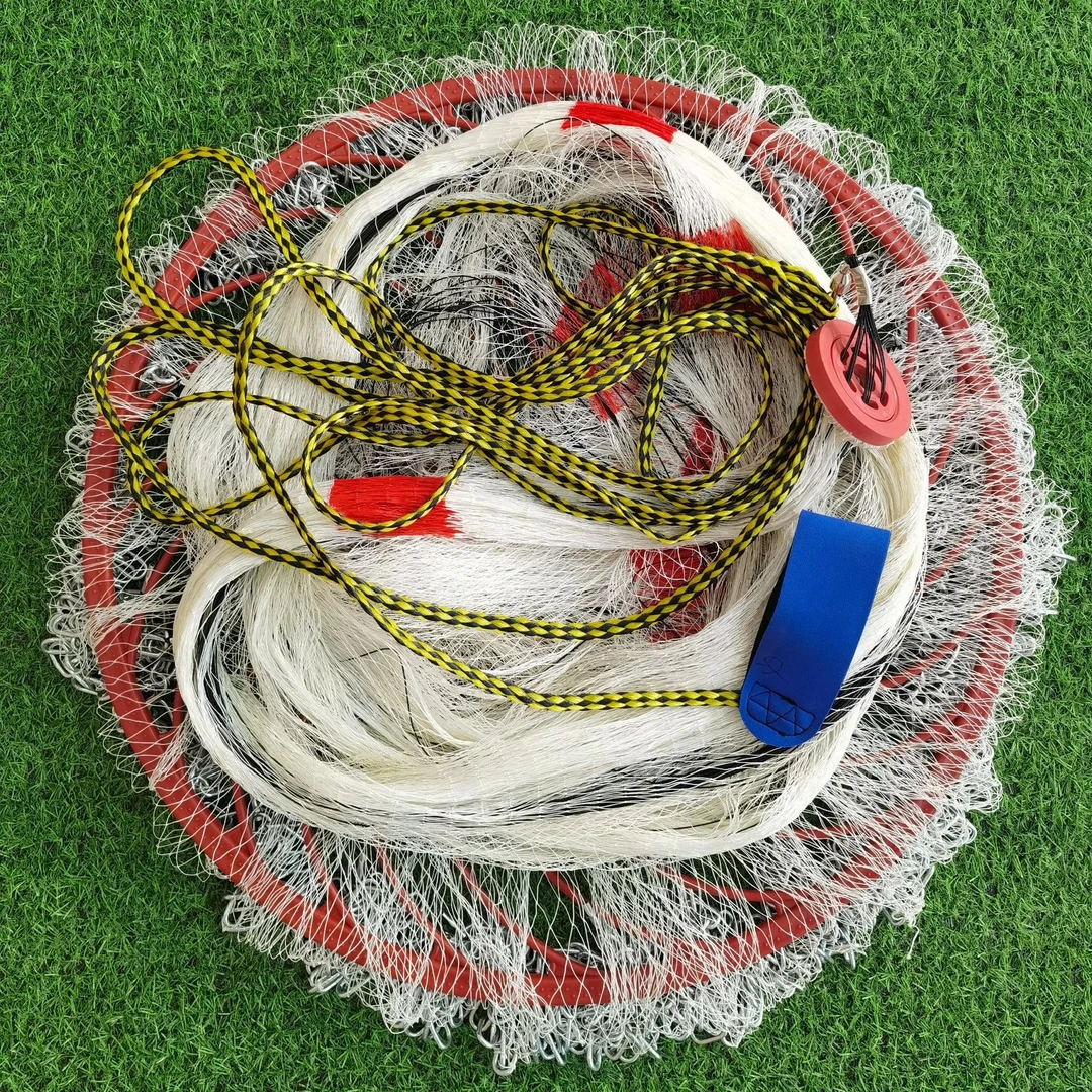 大力马线渔网捕鱼网撒网手抛网飞盘式油拉丝钢拉丝圆盘手撒网渔网