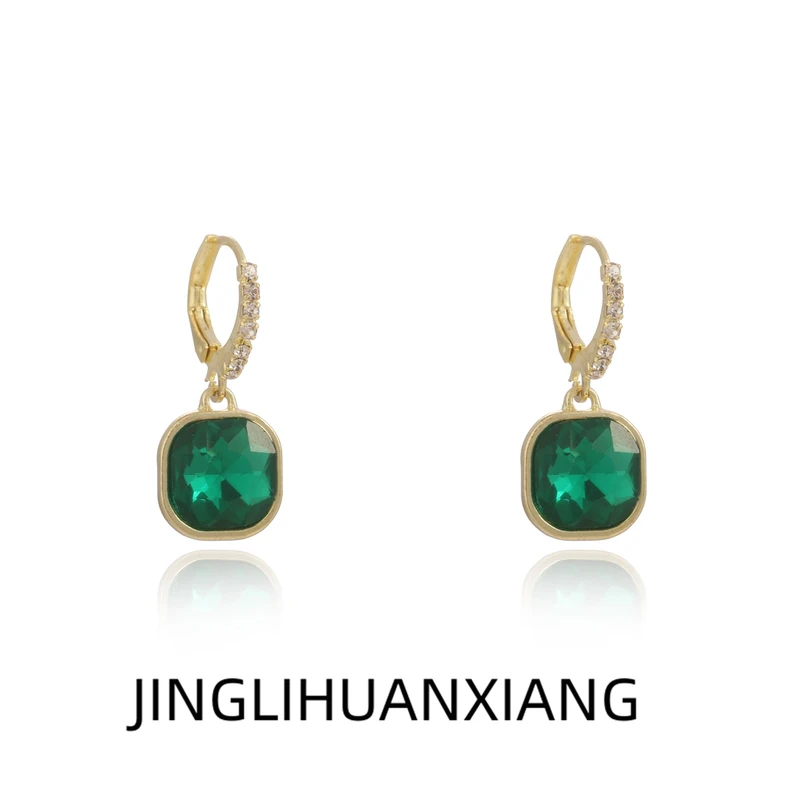 合金耳饰 锌合金c-419绿韩国几何方块轻奢感气质时尚耳扣耳饰女