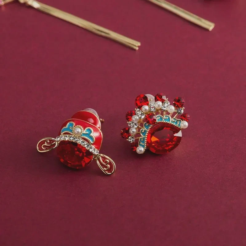 合金耳饰 C-072时尚气质百搭唯美新中式配饰套装手工国风红色复古