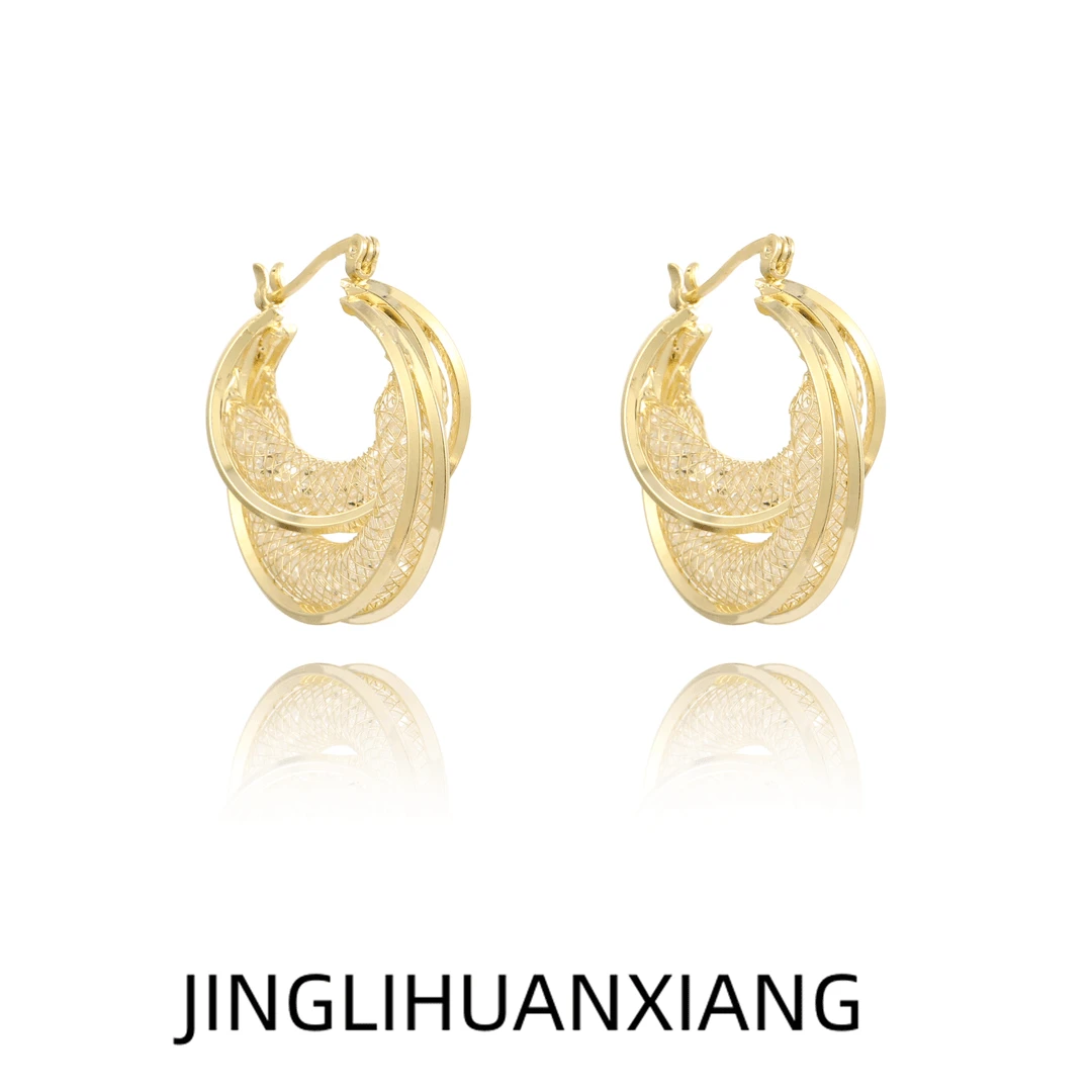 铜合金耳饰 c-2095缠绕金丝网状大气款耳圈耳环女设计感重工耳饰