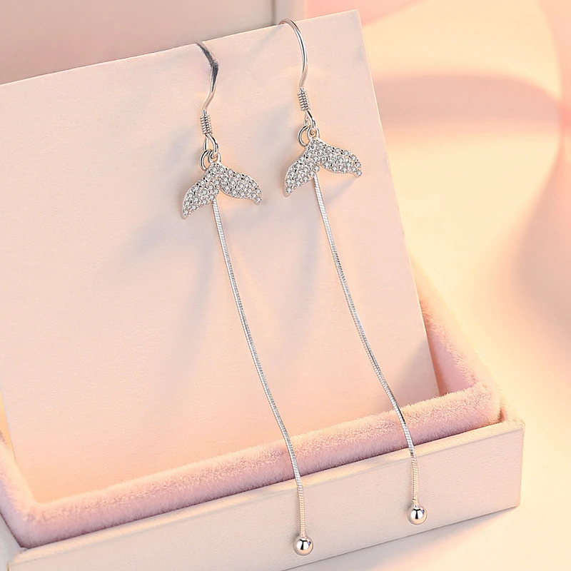 新款纯银美人鱼尾流苏耳勾韩版小众时尚潮流长款耳钉耳环女送礼