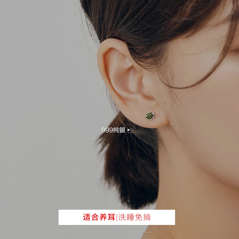 足银耳饰 999纯银牛油果镶嵌女2025新款爆款小众高级感耳环夏耳饰