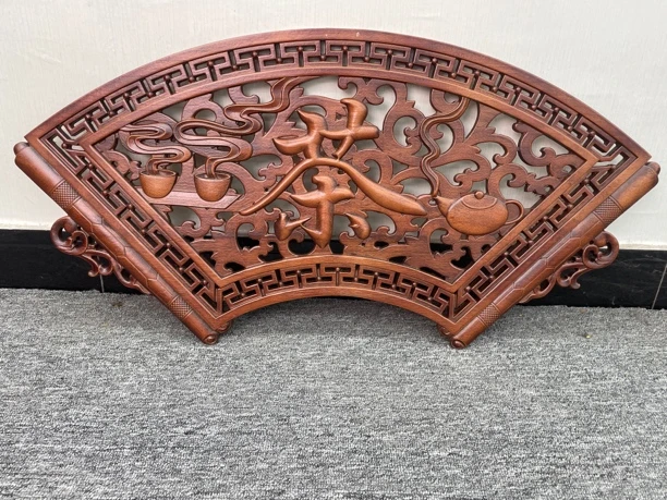 东阳木雕  40*80cm 扇形（茶）香樟木实木雕刻挂件