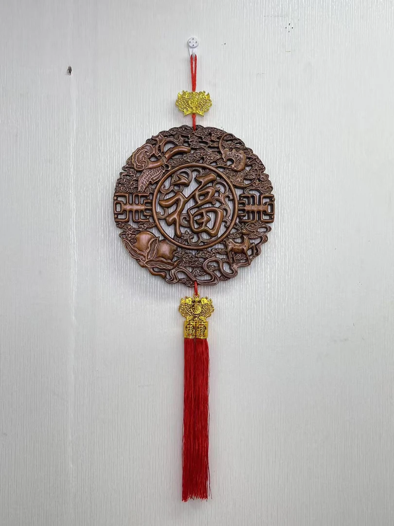 东阳木雕 直径28cm 福禄寿禧 正福 香樟木 实木雕刻挂件
