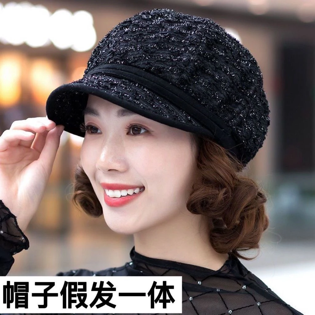 中老年帽子假发一体女短卷发假发逼真自然帽子带头发四季帽子发套