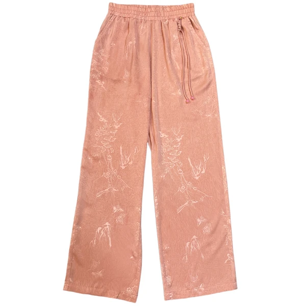 【粉黛】春夏宽松透心凉压花百搭减龄阔腿裤L21