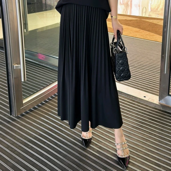 【优雅】秋季新款显瘦气质松紧腰A型重工压褶半裙l140