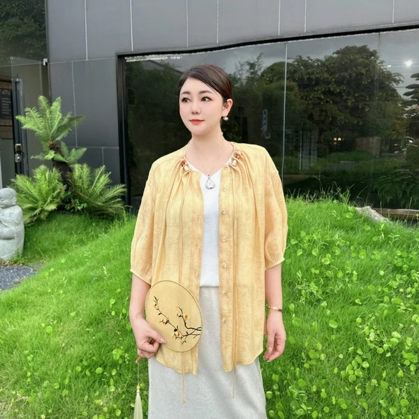 【暖阳】夏季新款舒适飘逸亮色度假衬衣短袖L119
