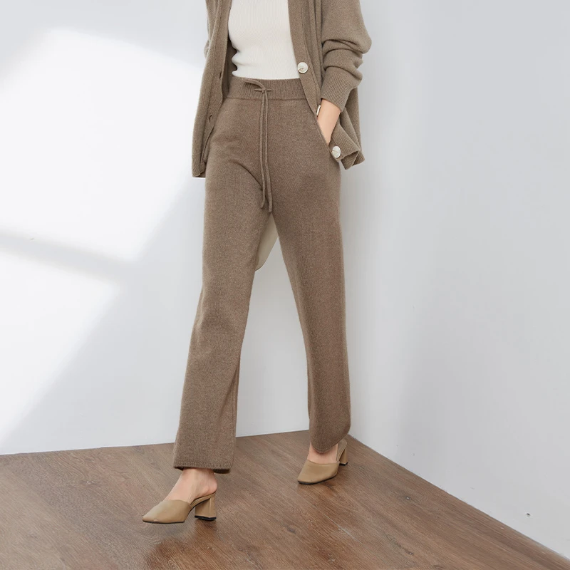 12010欧丝璐22秋冬新款100%纯山羊绒保暖偏厚简约直筒休闲裤女