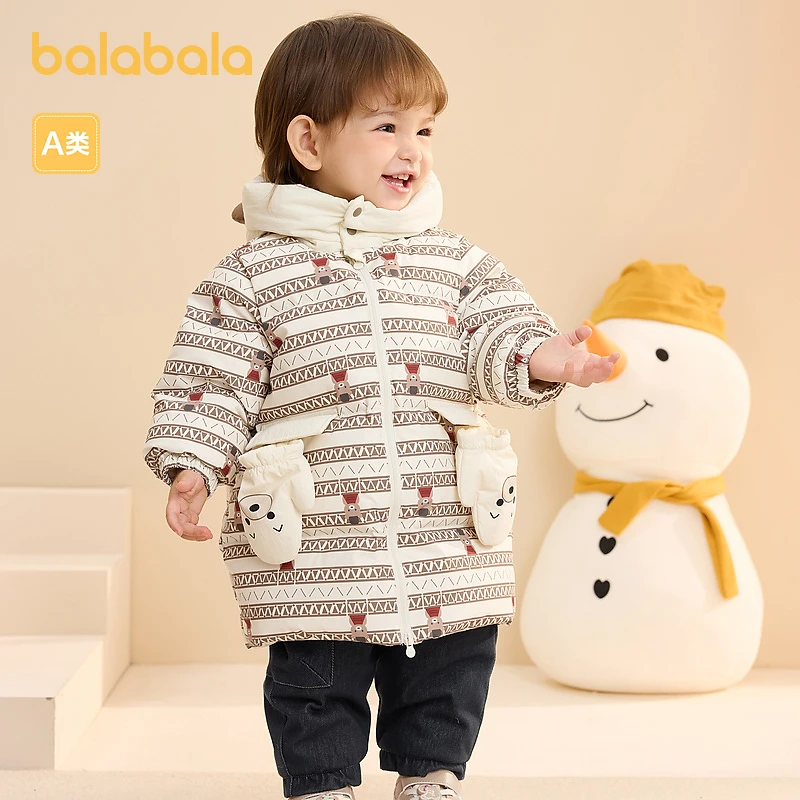 巴拉巴拉宝宝羽绒服男儿童秋冬中长款连帽外套保暖时髦萌儿童衣服