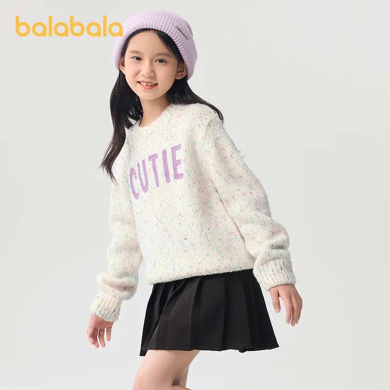 巴拉巴拉童装毛衫年新款秋冬圆领套头撞色毛衣女童宽松甜美潮内搭