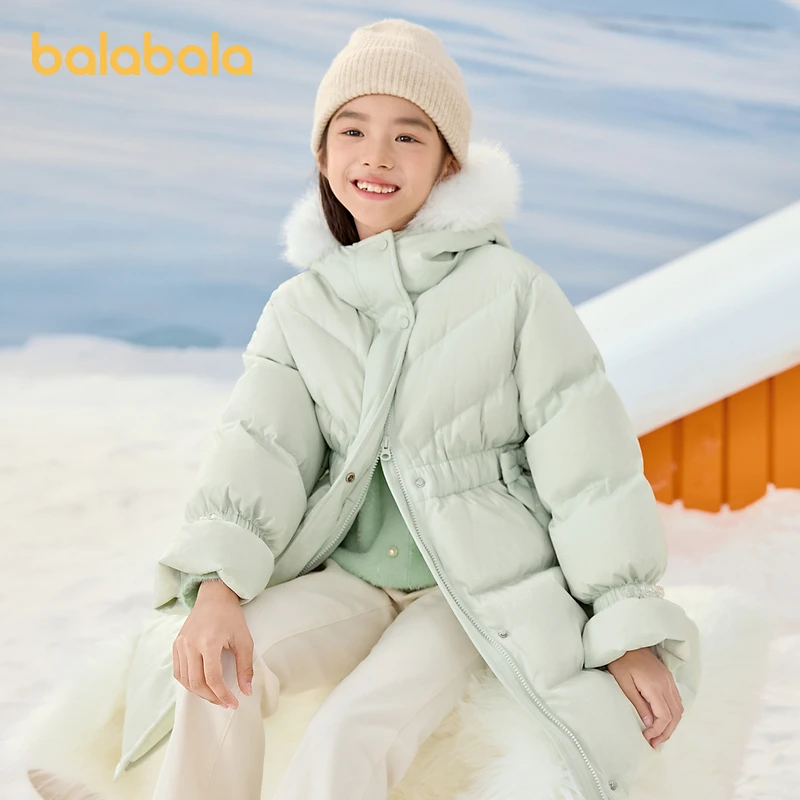 巴拉巴拉童装儿童羽绒服女童冬季中长款收腰加厚保暖外套蓄热防护
