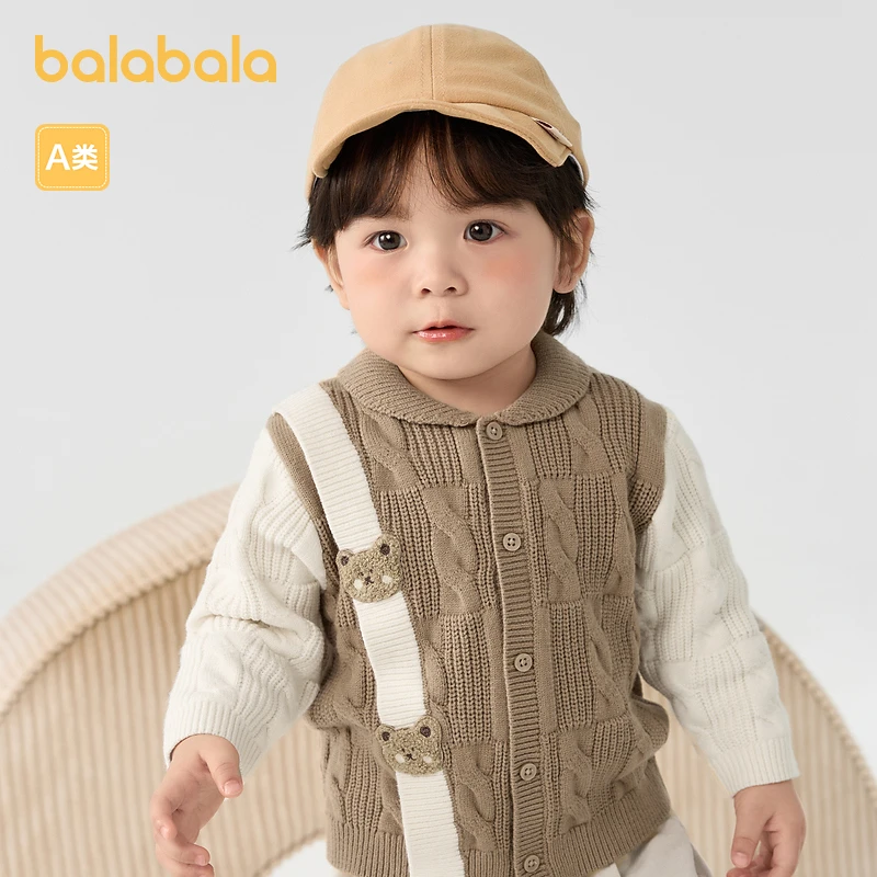 巴拉巴拉婴儿针织衫女童开衫宝宝毛衣男童秋装复古萌宝宝开衫毛衫