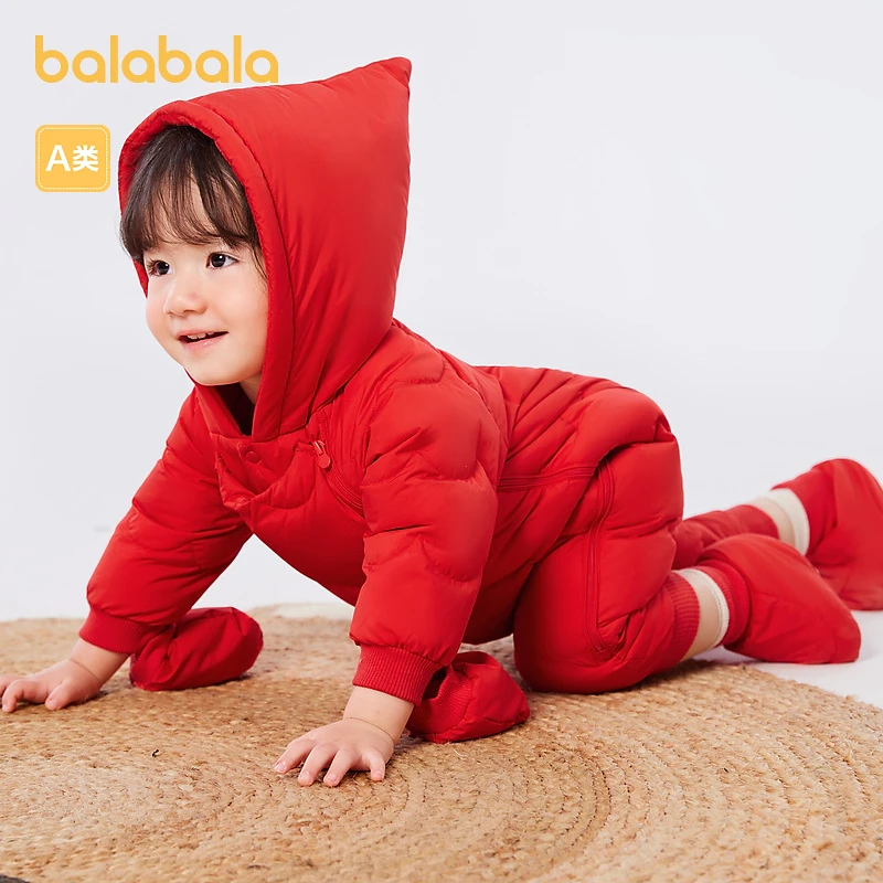 巴拉巴拉婴儿连体衣羽绒服男女童冬装爬服保暖包手包脚爬服哈衣