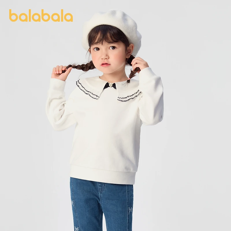 巴拉巴拉童装儿童长袖卫衣女童春秋装撞色花边潮翻领上衣时尚洋气