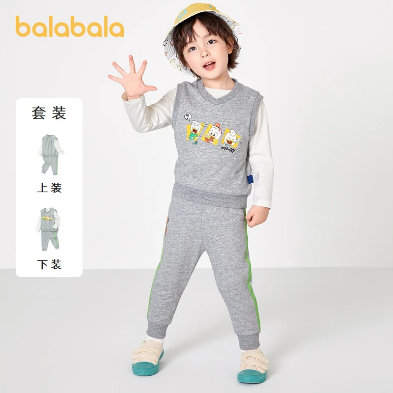 巴拉巴拉男幼童长袖套装男童时尚舒适长裤T恤背心裤子三件套