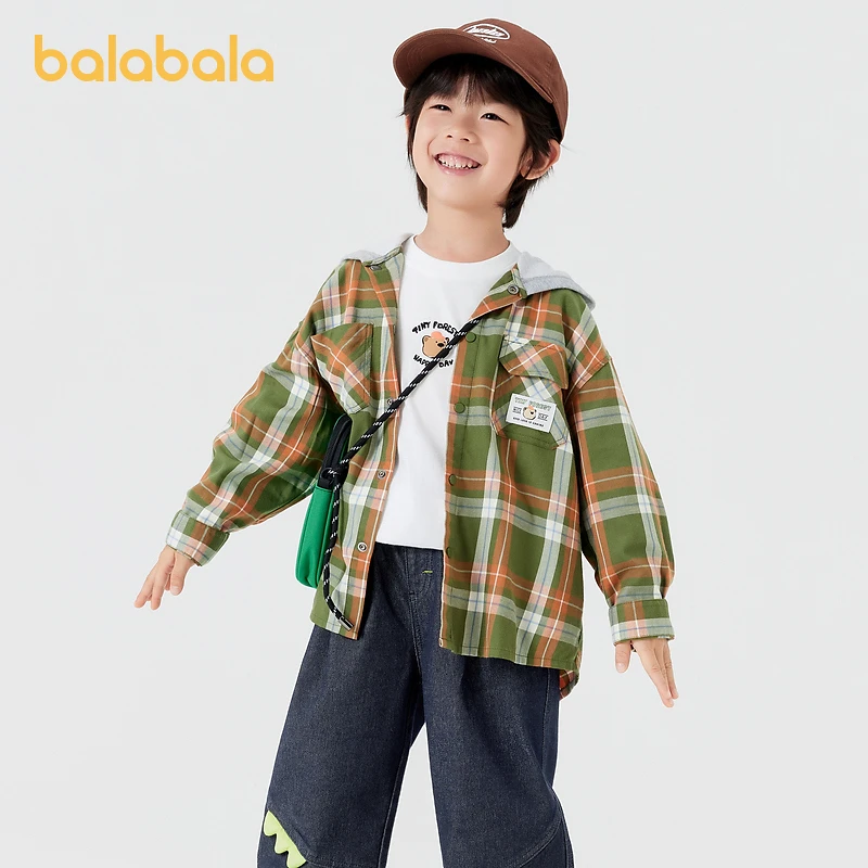 巴拉巴拉童装儿童外套格子宽松连帽上衣男童小童秋装户外休闲时尚
