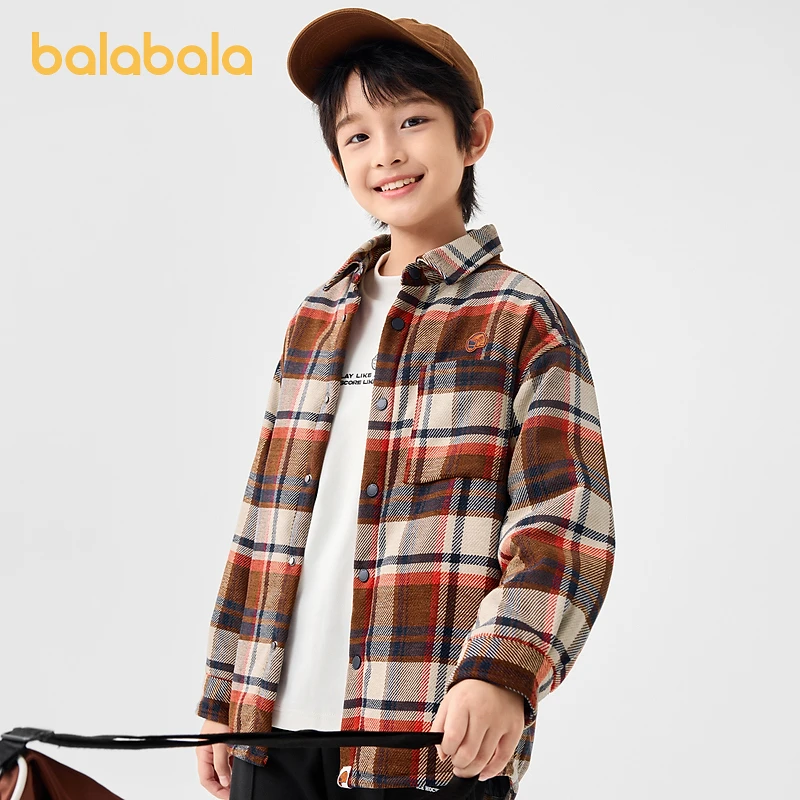 巴拉巴拉童装儿童棉衣男童外套秋冬季中大童棉服保暖格子时尚洋气