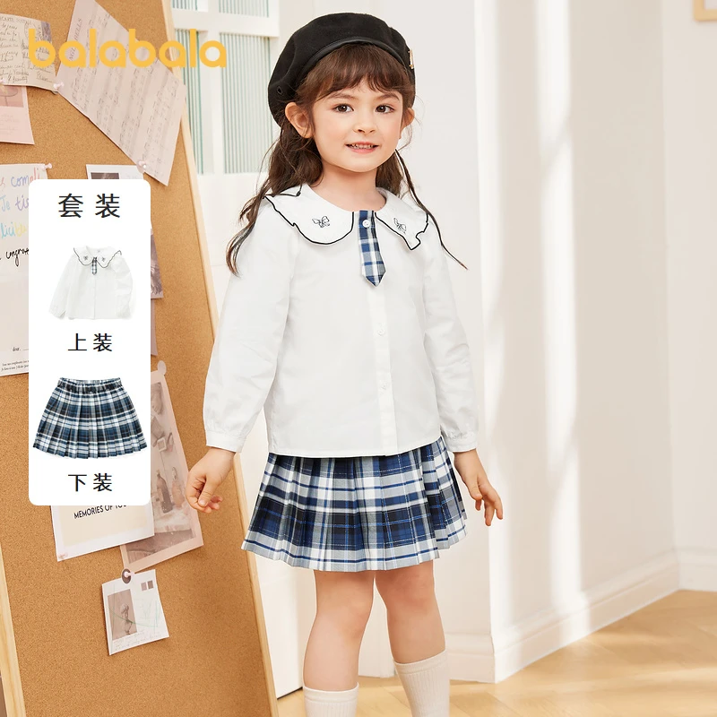 巴拉巴拉春秋女童女幼童秋季百褶裙套装日常学院休闲长袖洋气春季