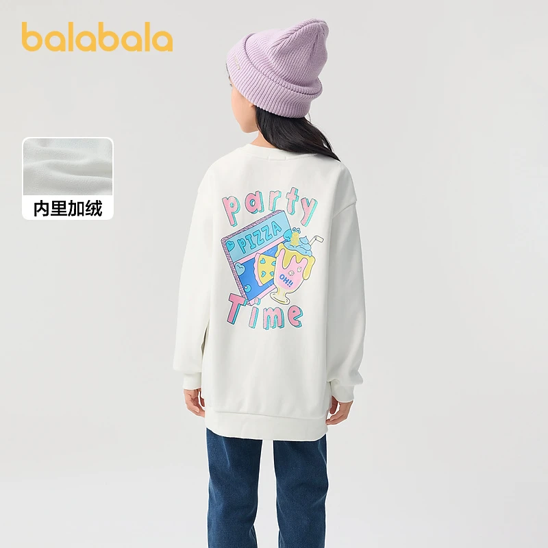 巴拉巴拉女童儿童卫衣加绒保暖秋冬装中大童甜美上衣圆领套头卡通