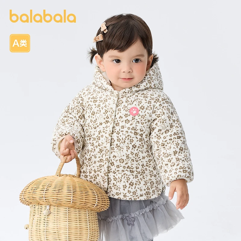 巴拉巴拉宝宝棉服婴儿棉袄冬装保暖女童外套连帽棉衣碎花满印甜美