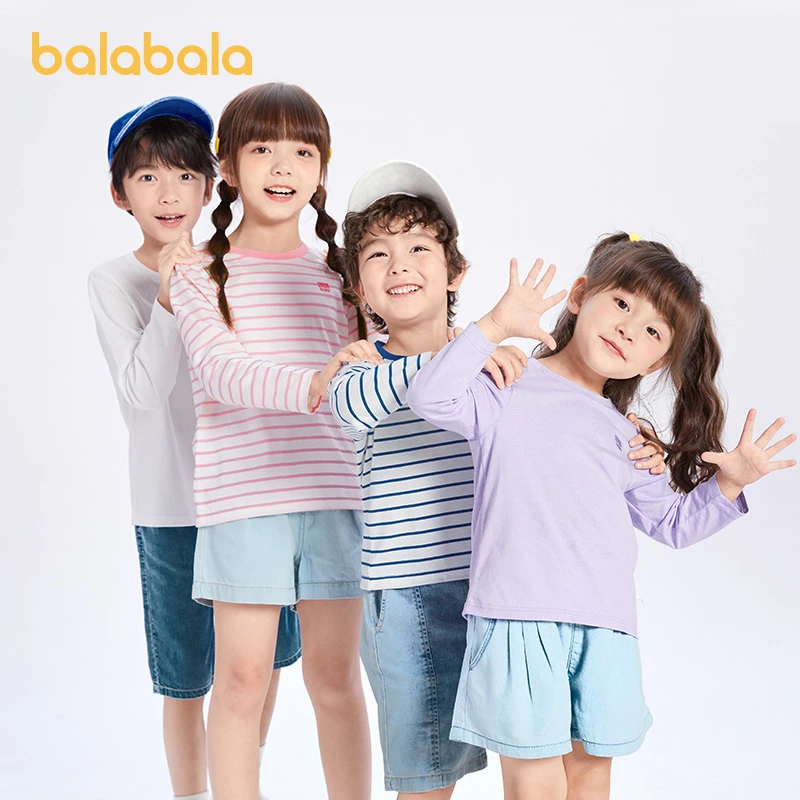 巴拉巴拉儿童条纹打底内衣男女童长袖T恤圆领纯棉薄款百搭宽松