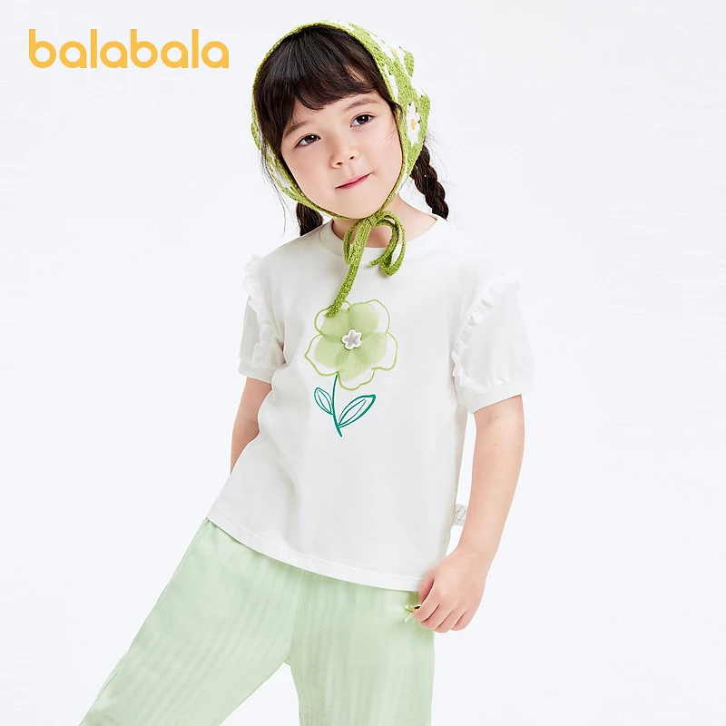 巴拉巴拉新款夏季上衣女童短袖T恤休闲中大童童装宝宝印花针小童