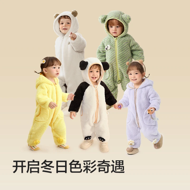 巴拉巴拉连体衣婴儿秋冬装外出宝宝抱衣哈衣爬服珊瑚绒萌
