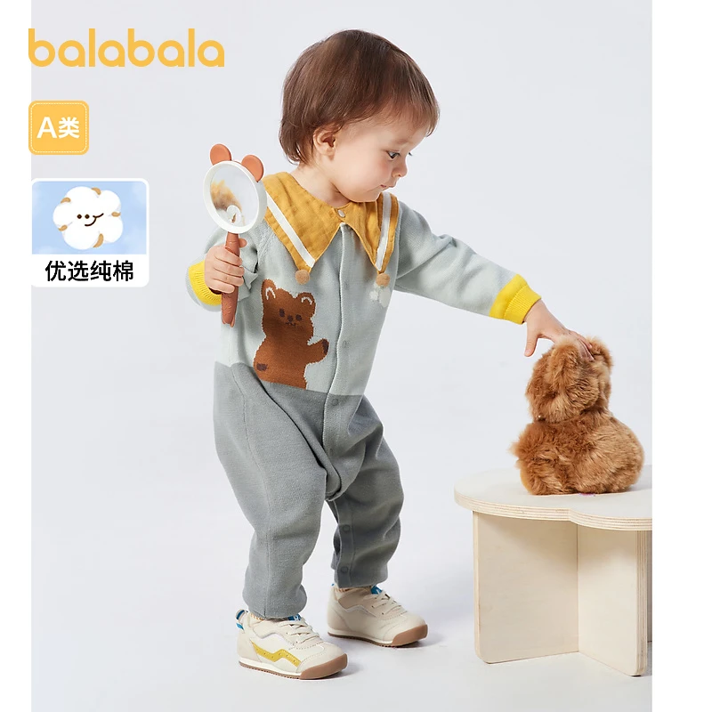 巴拉巴拉婴儿衣服连体衣宝宝外出抱衣毛织爬服秋萌趣208323120204