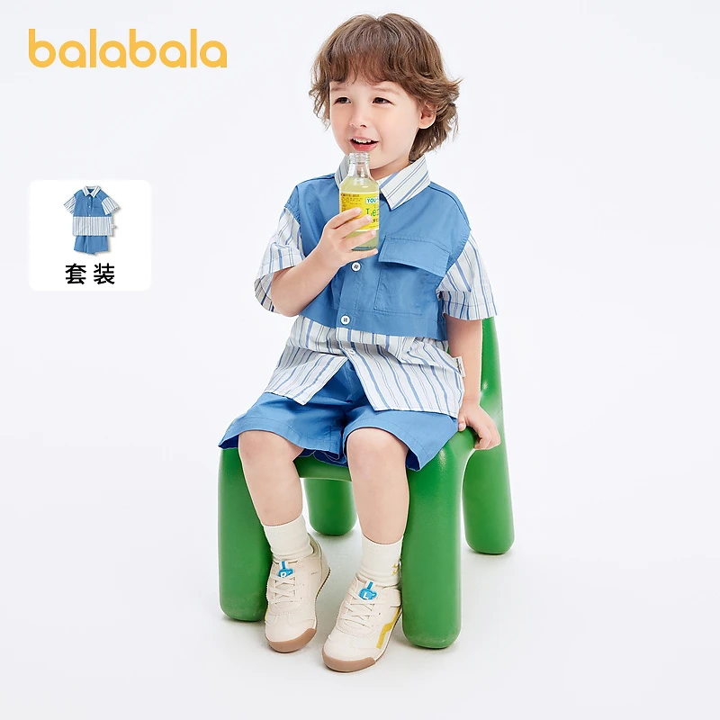 巴拉巴拉儿童套装男童宝宝短袖两件套夏装撞色工装风牛仔夏季小童