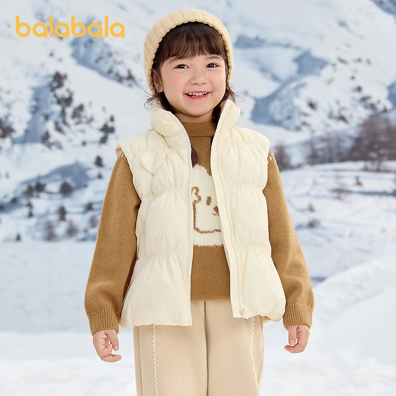 巴拉巴拉冬季童装女童马甲宝宝坎肩儿童秋冬新款皱感立领外套甜美