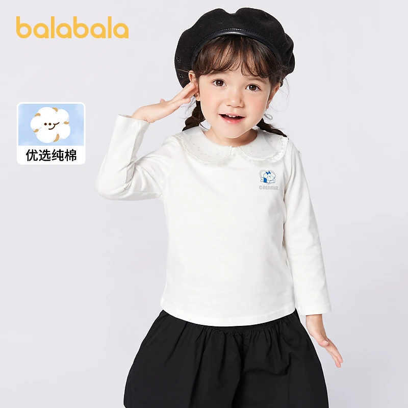 巴拉巴拉女童长袖T恤洋气春装小童打底衫翻领白色上衣潮小女孩