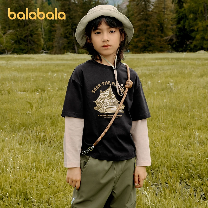 【bp】巴拉巴拉功能运动秋儿童假两件生物基吸湿速干长袖T恤